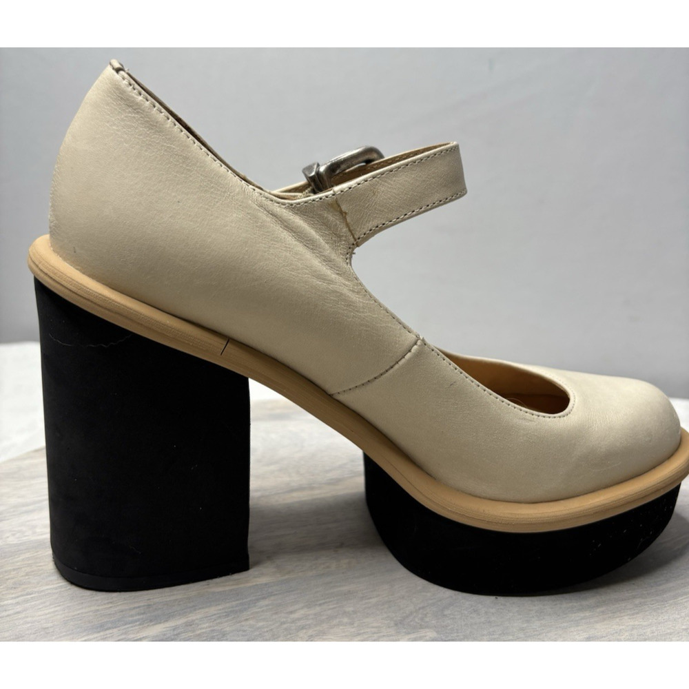 FREE PEOPLE 6.5 MAGGIE MJ PLATFORM IVORY LEATHER HEELS STRAP BUCKLE - Picture 5 of 11